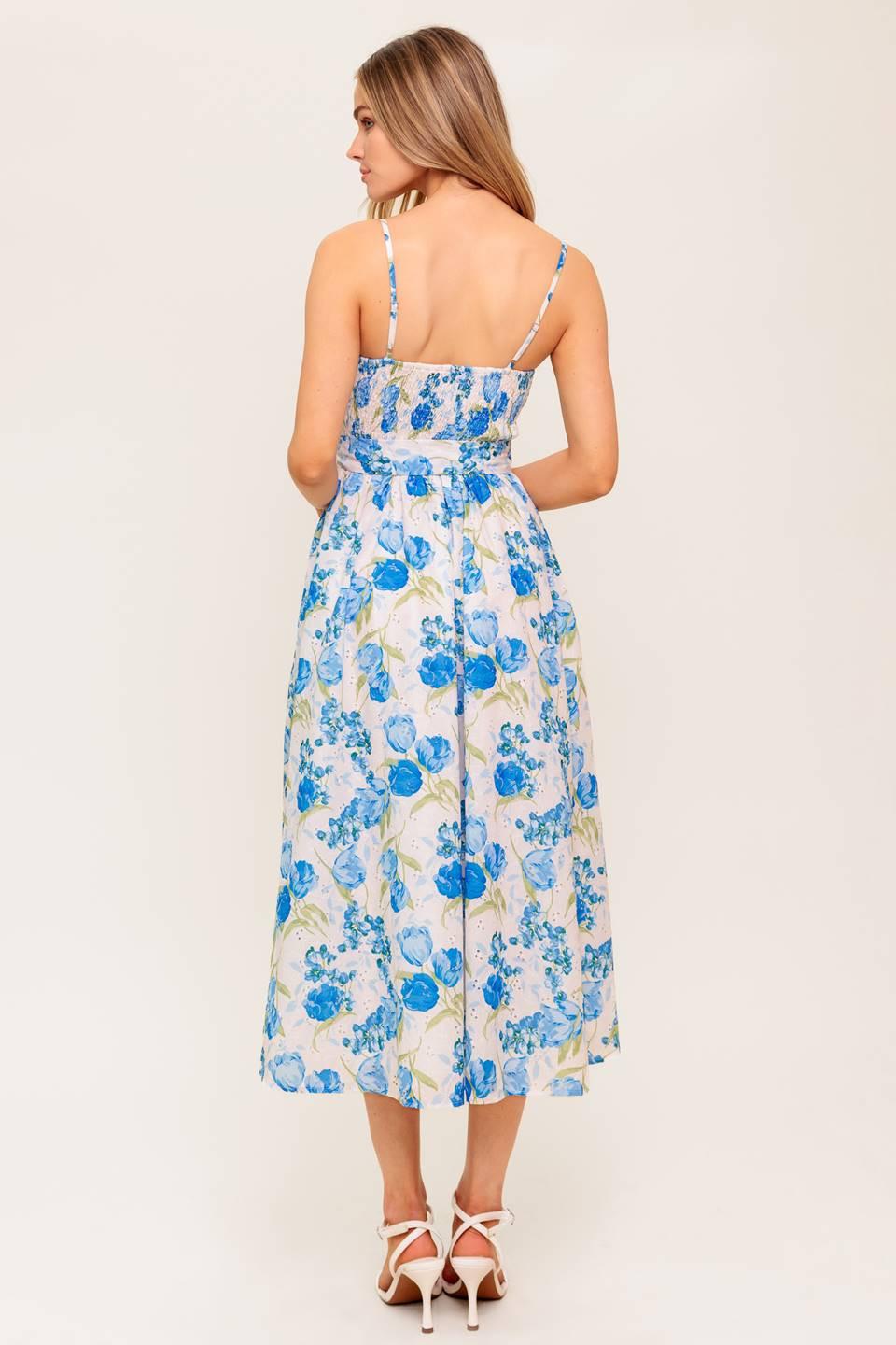 VESTIDO MIDI TEJIDO FLORAL ROSY MOOD