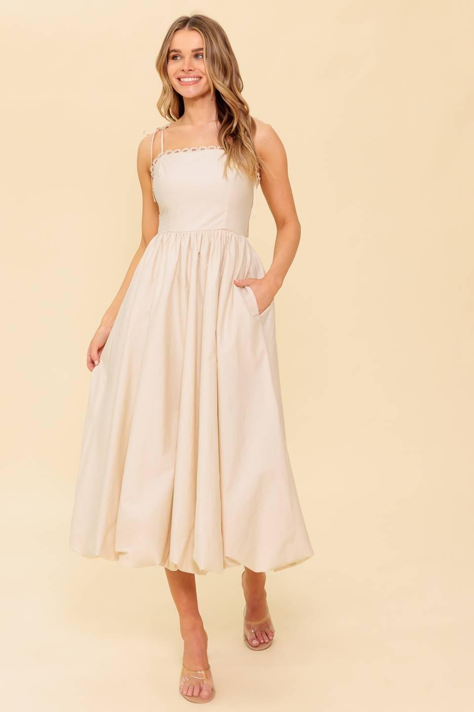 VESTIDO MIDI TEJIDO COLOR CREMA REGAL CUTIE