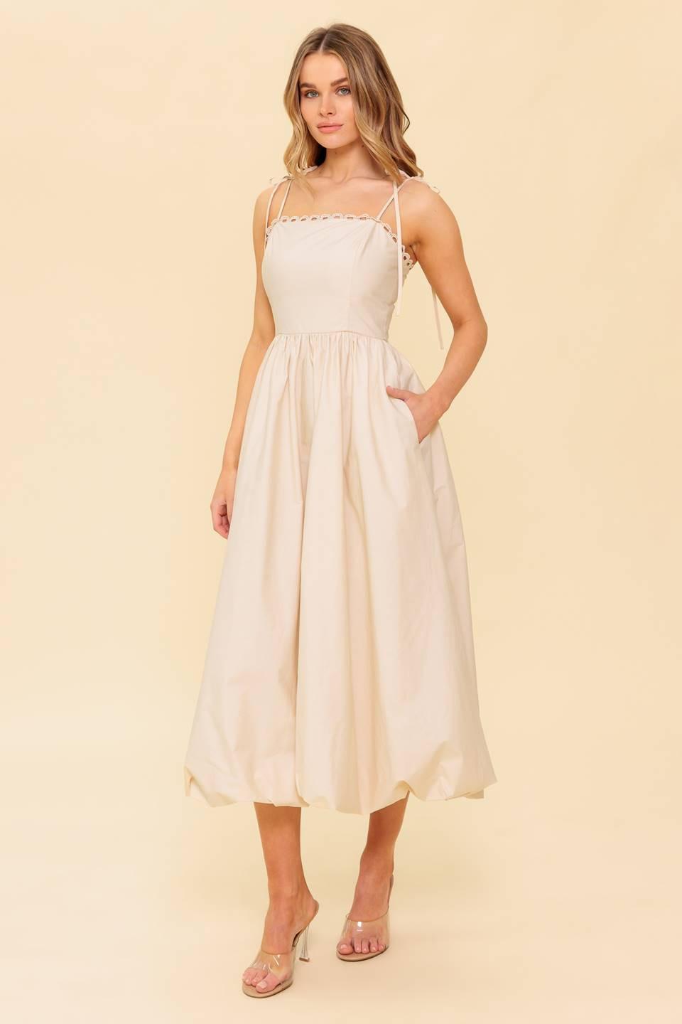 VESTIDO MIDI TEJIDO COLOR CREMA REGAL CUTIE