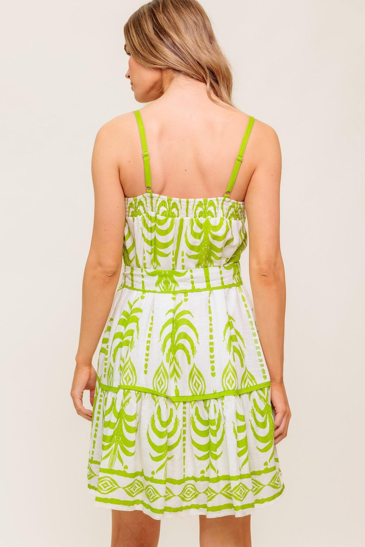 SUNDOWN CHARM GREEN WOVEN MINI DRESS