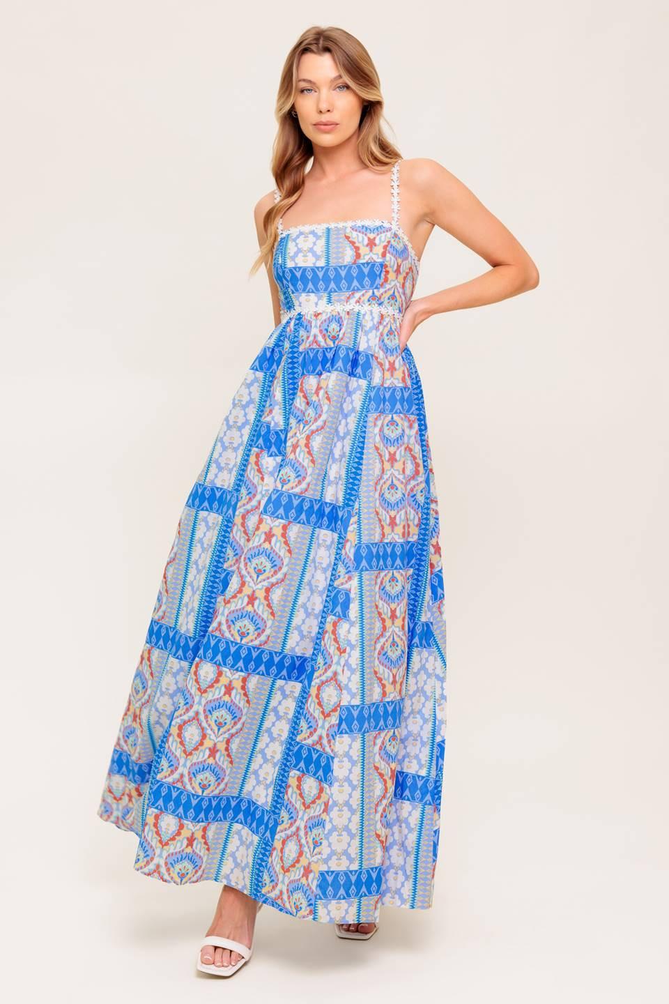 VESTIDO MAXI AZUL TEJIDO DE MAGIA DURADERA