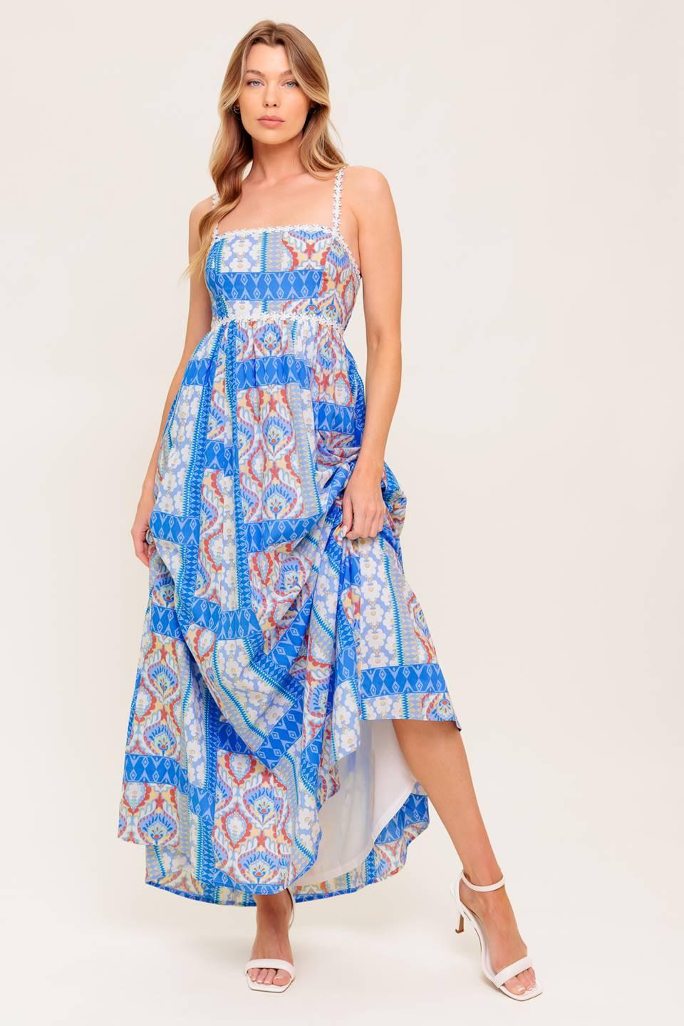 VESTIDO MAXI AZUL TEJIDO DE MAGIA DURADERA