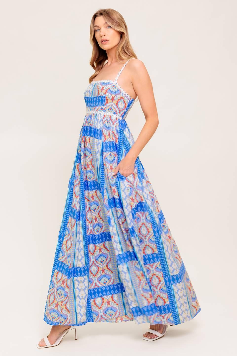 VESTIDO MAXI AZUL TEJIDO DE MAGIA DURADERA