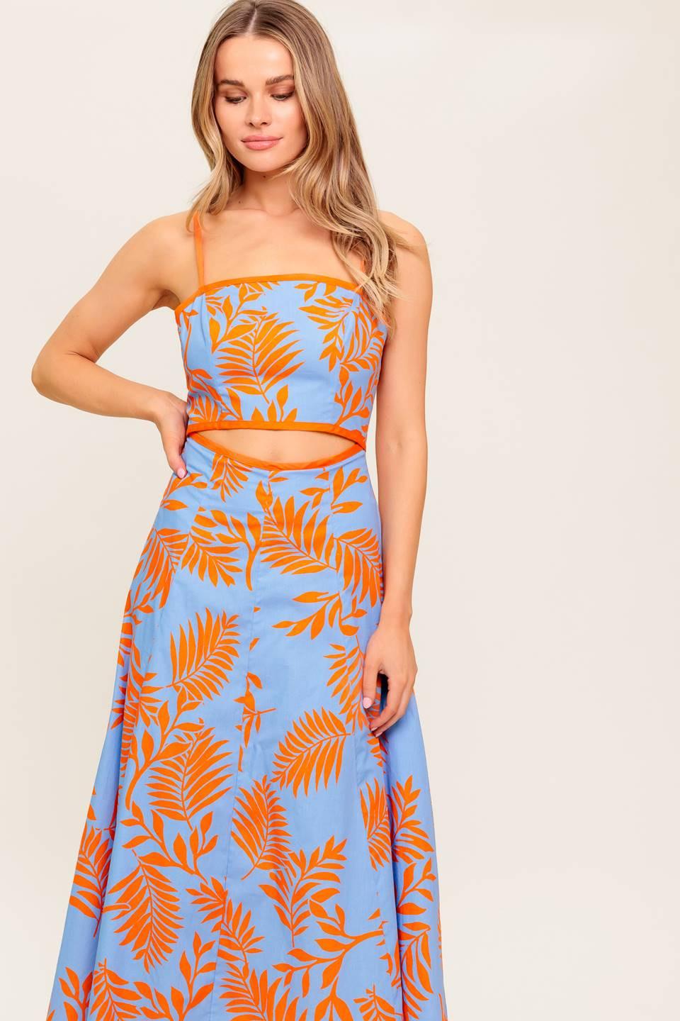 APRICOT SUNSET WOVEN MIDI DRESS