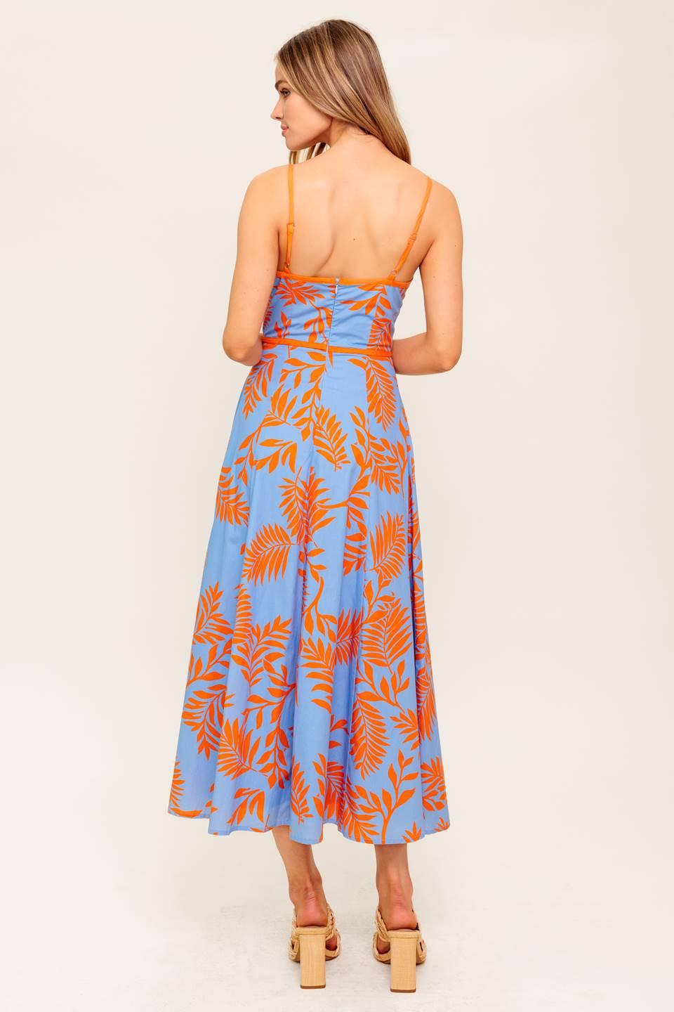 APRICOT SUNSET WOVEN MIDI DRESS