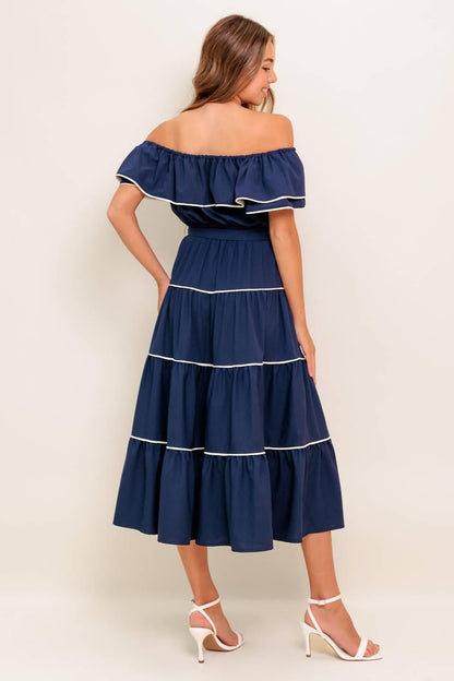 BUTTERCREAM DREAM NAVY WOVEN MIDI DRESS
