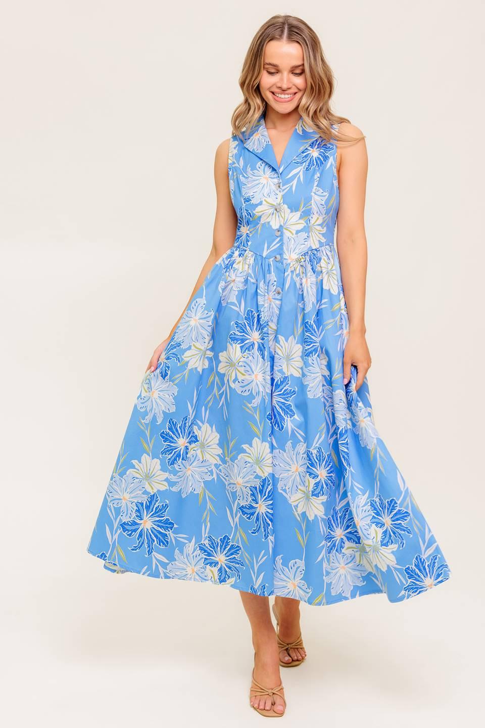 FERN WHISPER BLUE WOVEN MIDI DRESS
