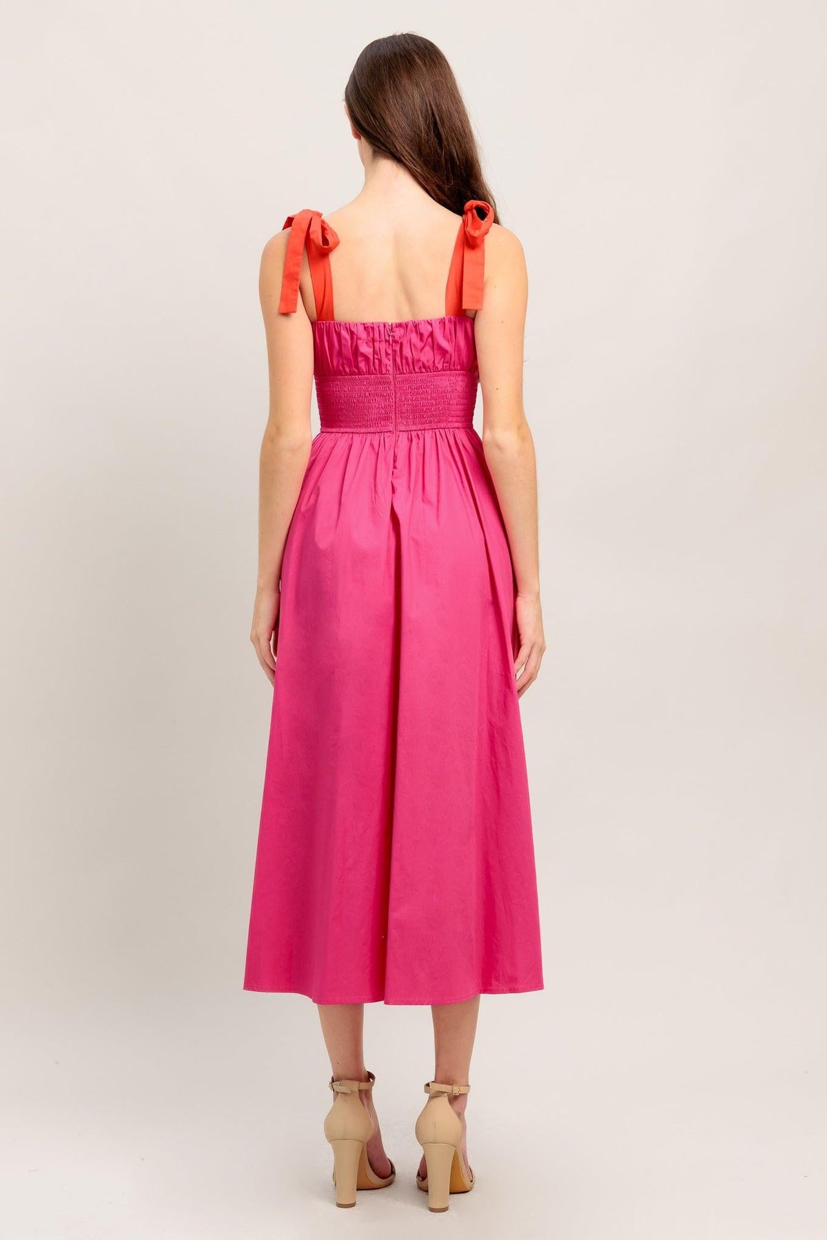 EVENING DELIGHTS FUCHSIA WOVEN MIDI DRESS