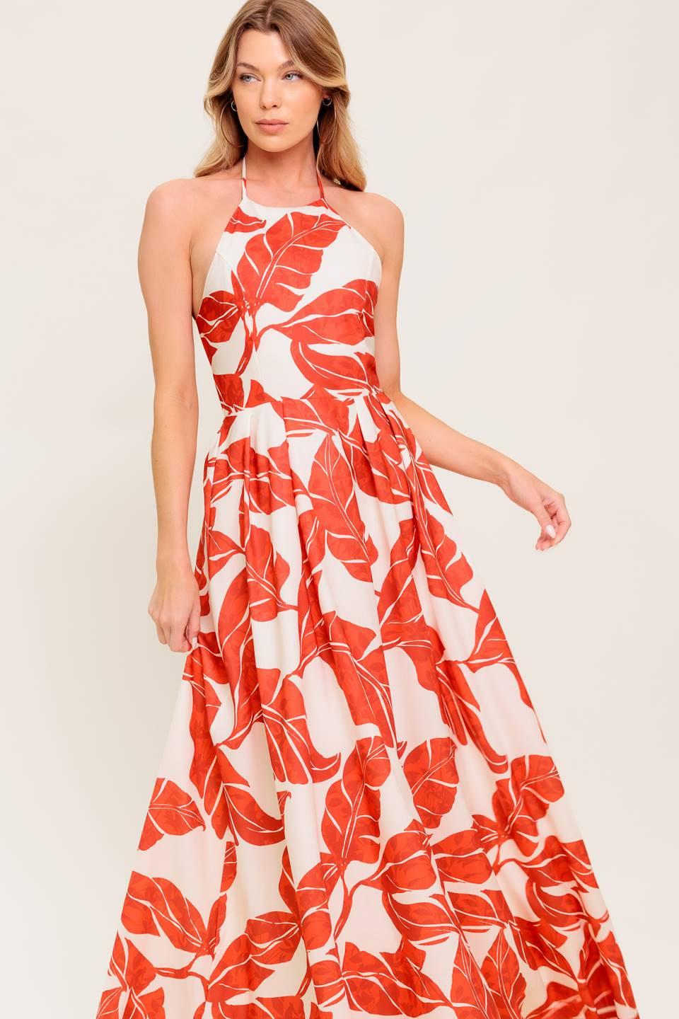 FIRST GLANCE RED WOVEN MIDI DRESS