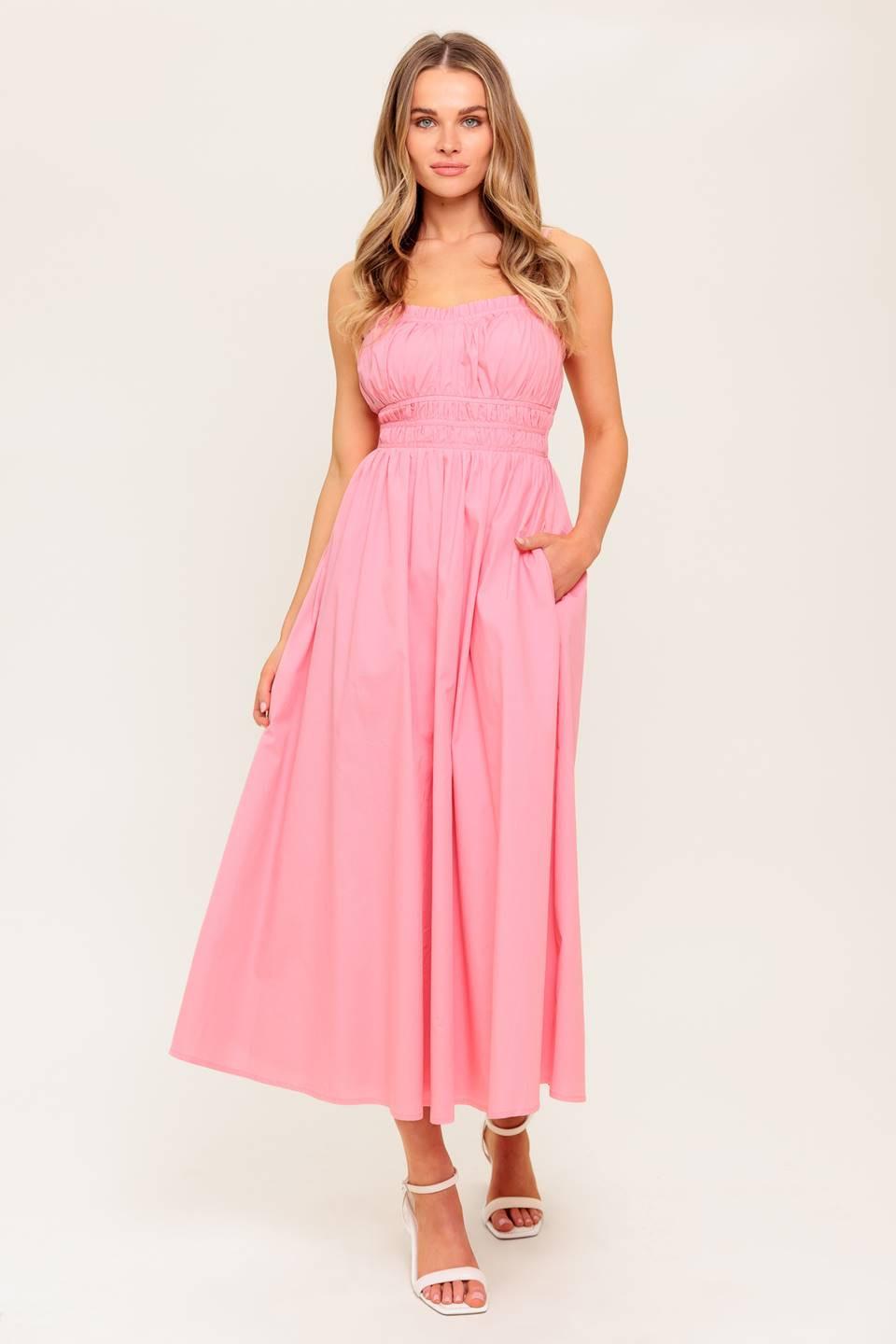 VESTIDO MIDI TEJIDO ROSA ATARDECER MIEL