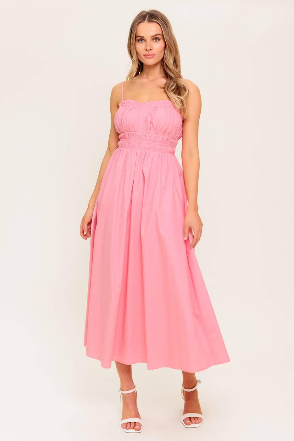 VESTIDO MIDI TEJIDO ROSA ATARDECER MIEL