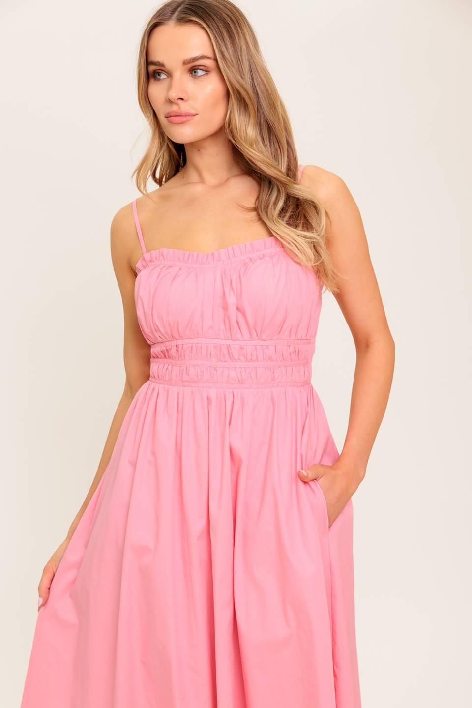 VESTIDO MIDI TEJIDO ROSA ATARDECER MIEL
