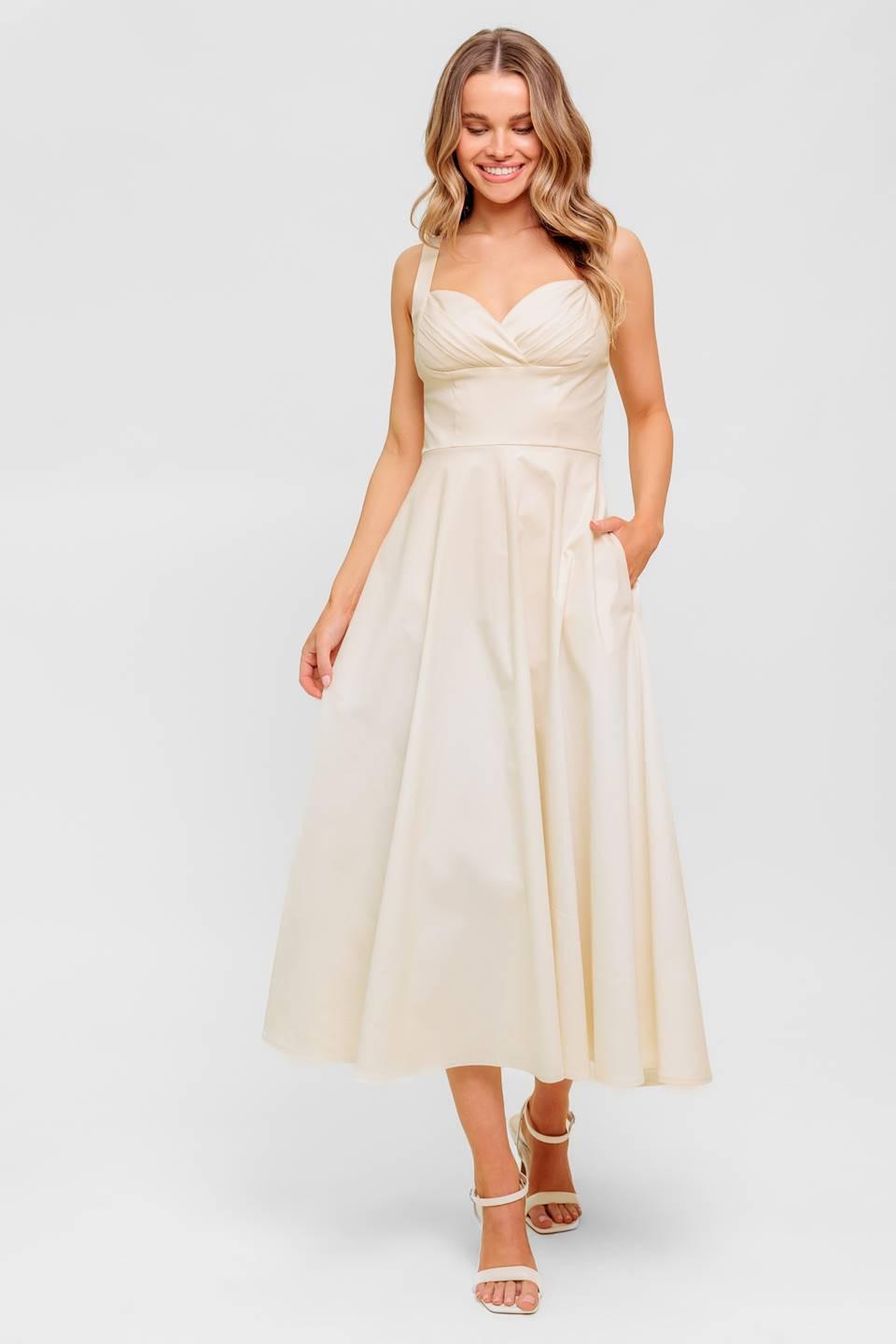 VESTIDO MIDI TEJIDO CREMA SUAVE BRILLO OCÉANO