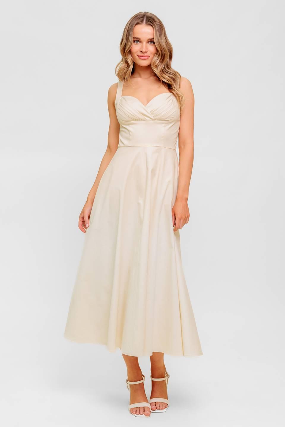 VESTIDO MIDI TEJIDO CREMA SUAVE BRILLO OCÉANO