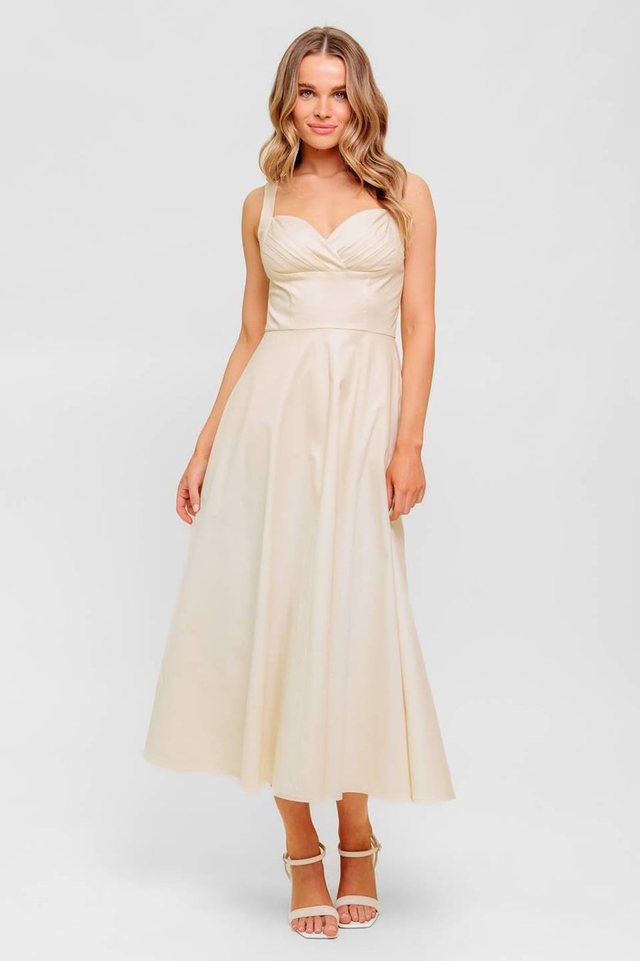OCEAN SHEEN TENDER CREAM WOVEN MIDI DRESS