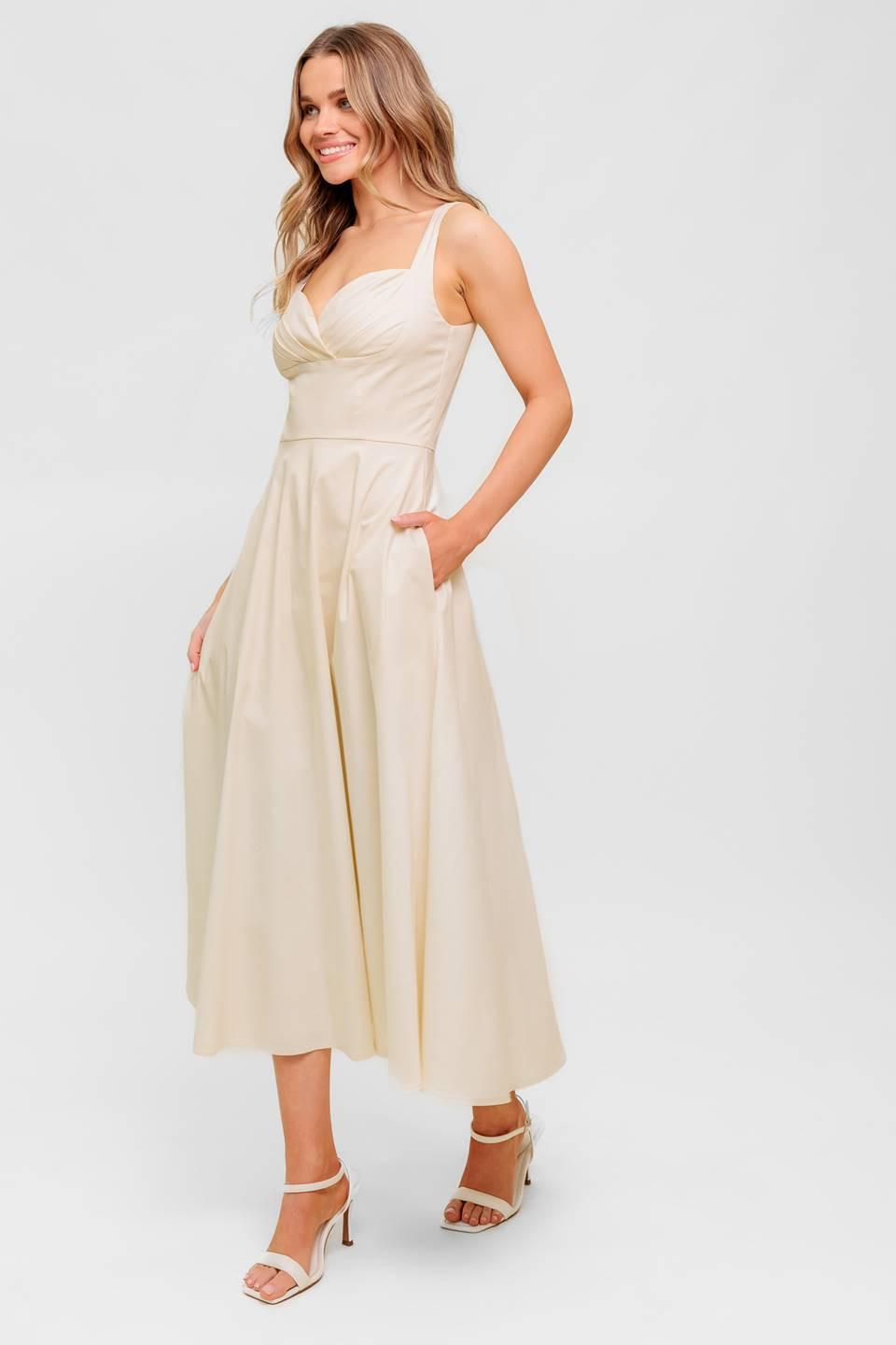 VESTIDO MIDI TEJIDO CREMA SUAVE BRILLO OCÉANO