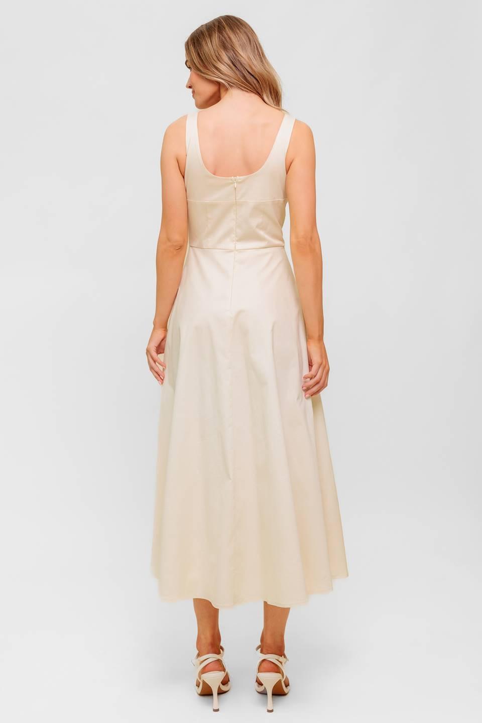 VESTIDO MIDI TEJIDO CREMA SUAVE BRILLO OCÉANO