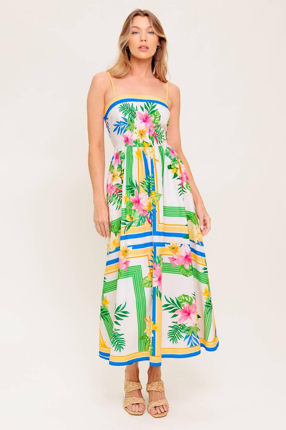 FLORAL HARMONY WOVEN MIDI DRESS