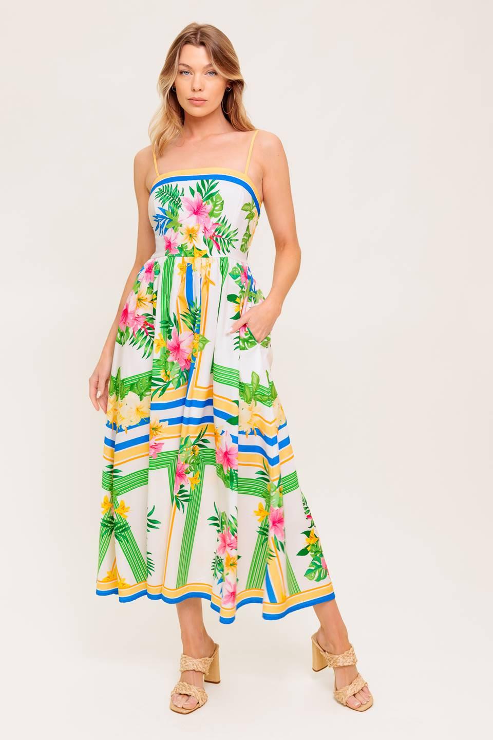 FLORAL HARMONY WOVEN MIDI DRESS