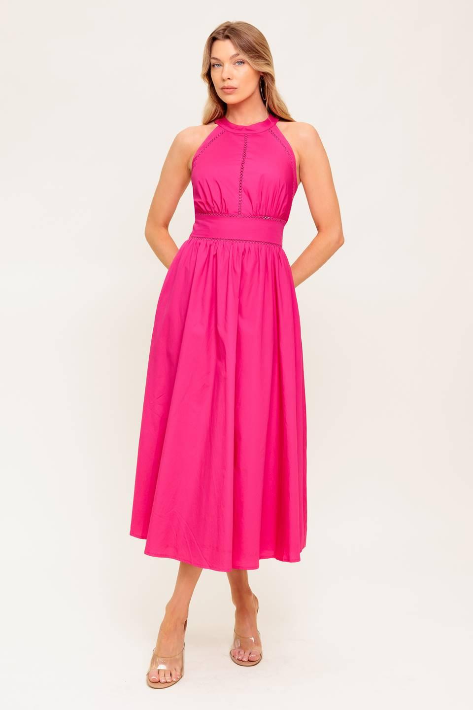 PEONY TOUCH FUCHSIA WOVEN MIDI DRESS