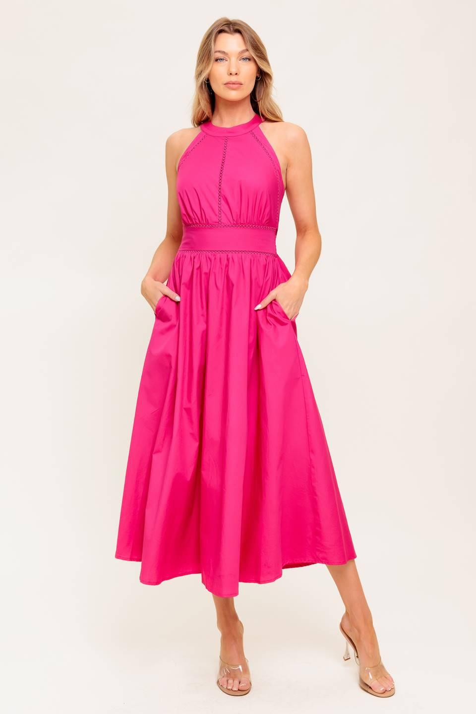 PEONY TOUCH FUCHSIA WOVEN MIDI DRESS