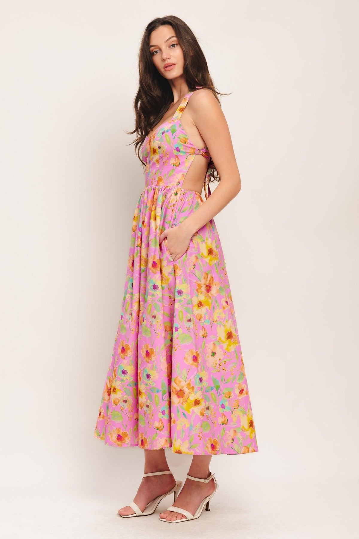 ROSY DAYDREAM WOVEN MIDI DRESS