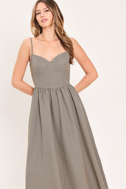 WHERE HEARTS WANDER PLAID WOVEN MIDI DRESS