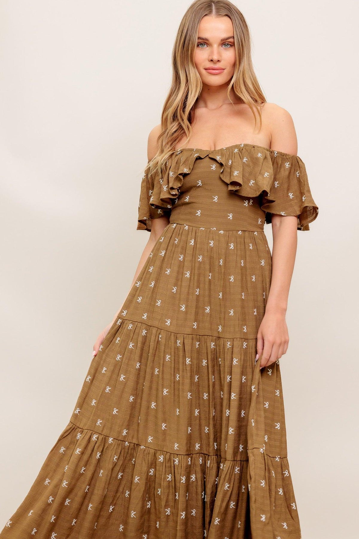 BELLE AMOUR BROWN WOVEN MIDI DRESS