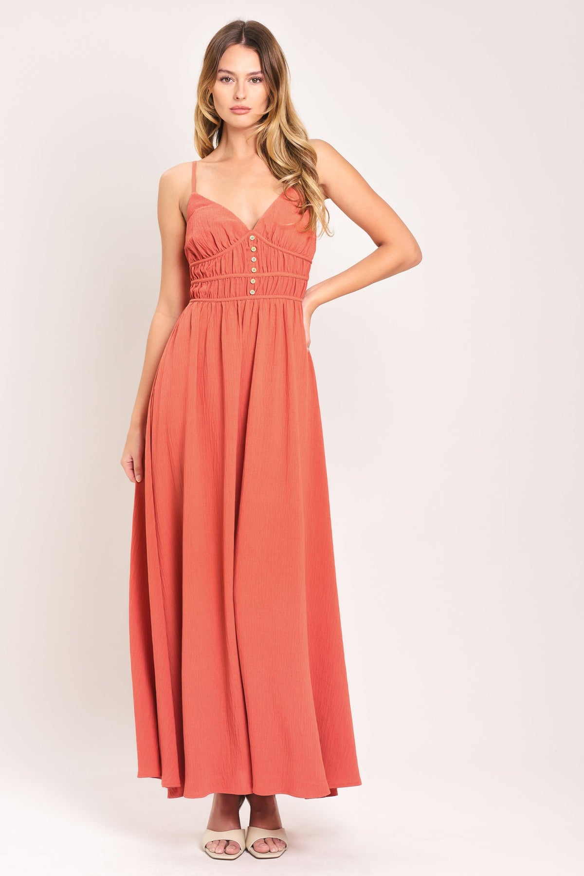 CORAL BLOSSOM WOVEN MAXI DRESS