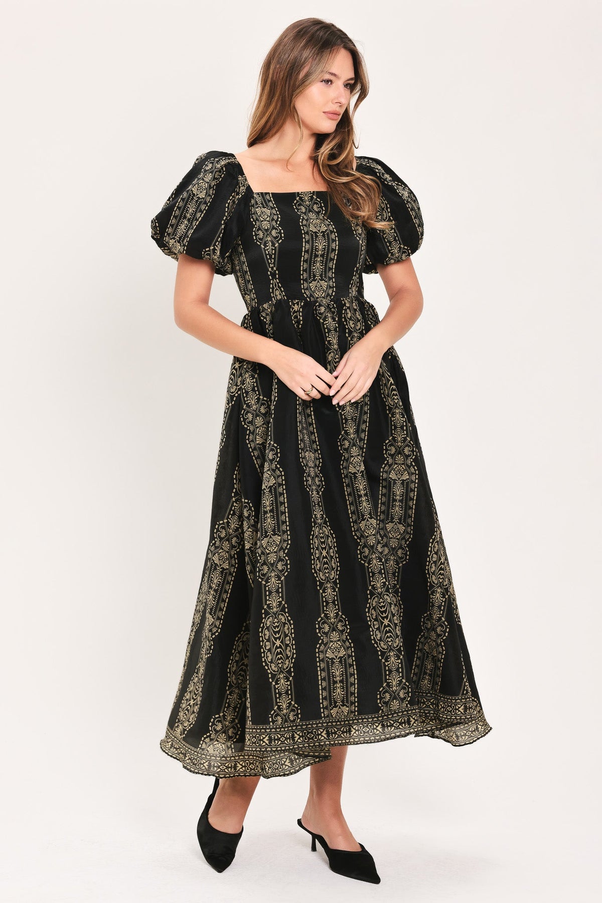 VINTAGE SQUARE WOVEN MIDI DRESS