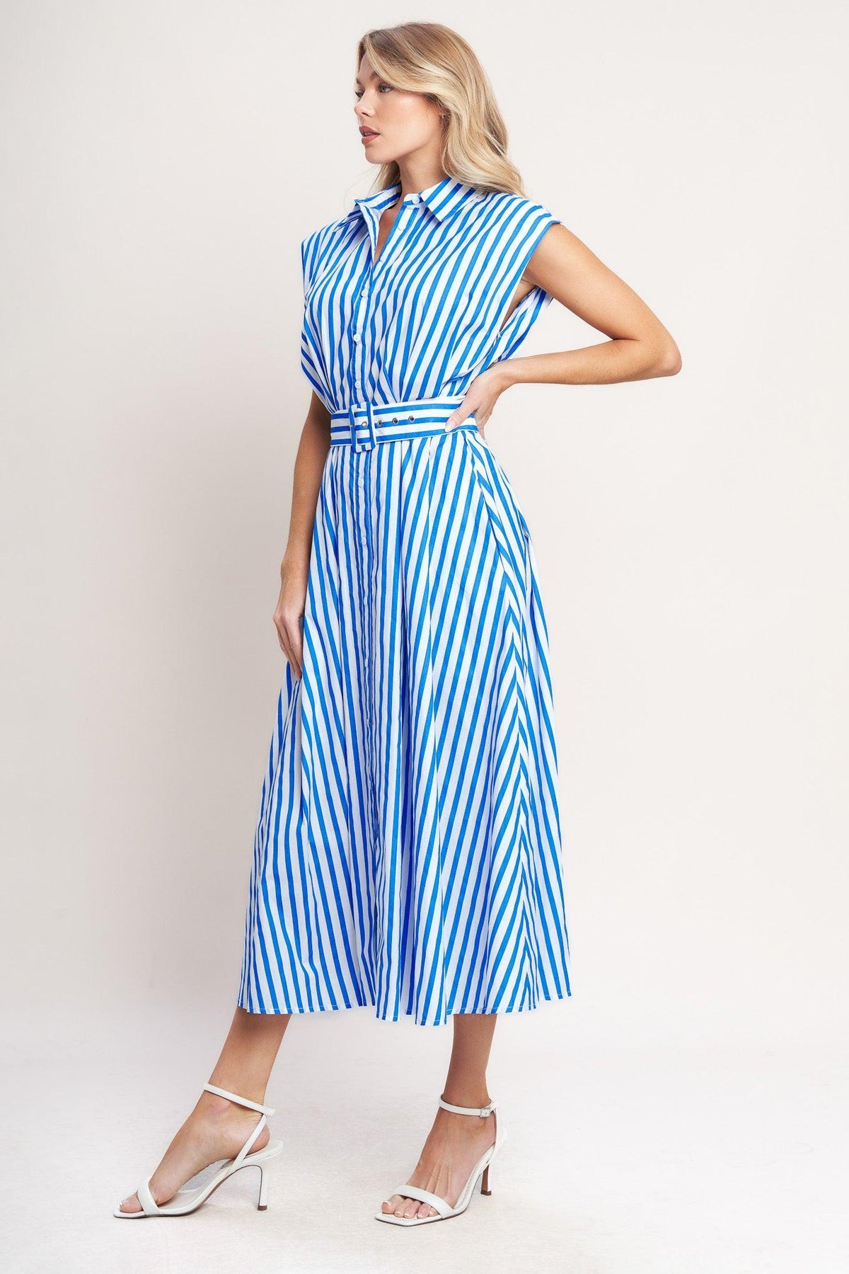 BISTRO STRIPE WOVEN MIDI DRESS