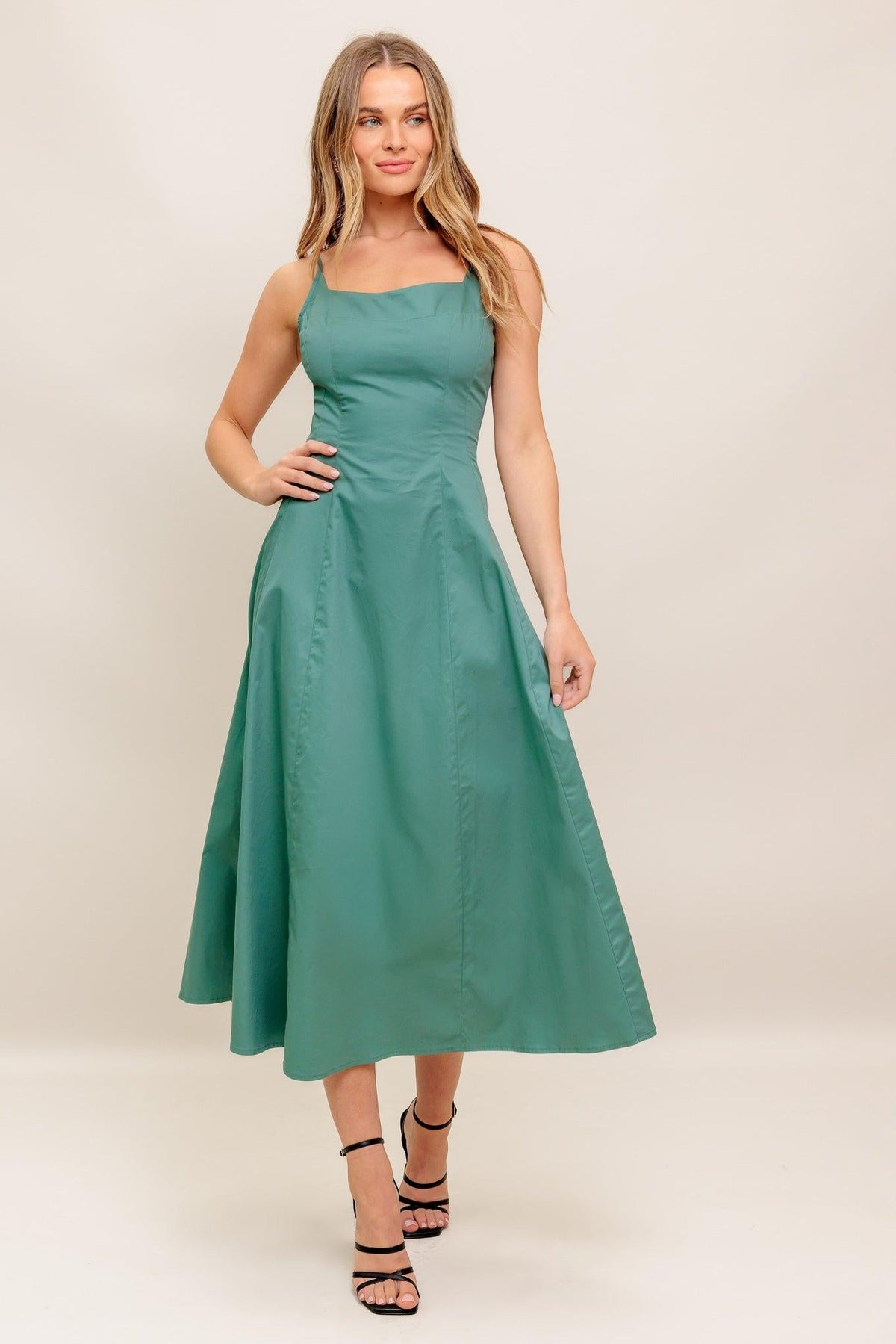 VERDE ELEGANTE WOVEN MIDI DRESS