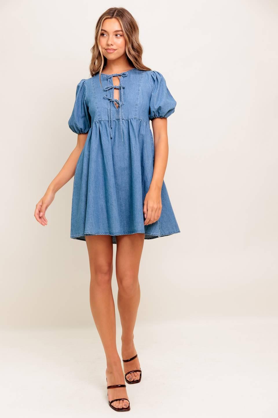 SUNSET GETAWAY DENIM MINI DRESS