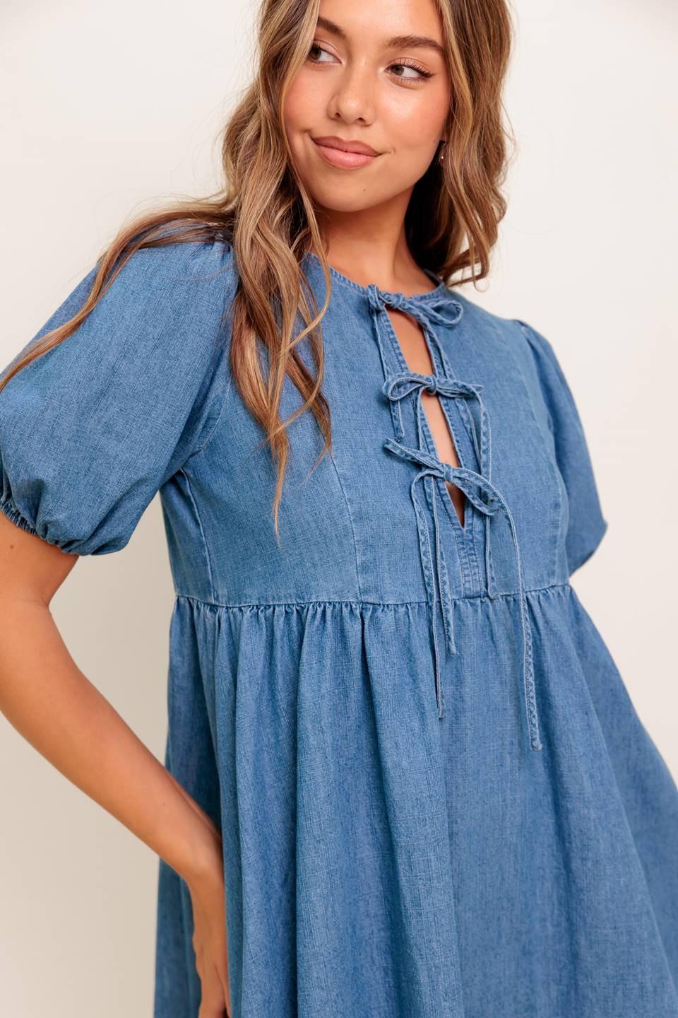 SUNSET GETAWAY DENIM MINI DRESS
