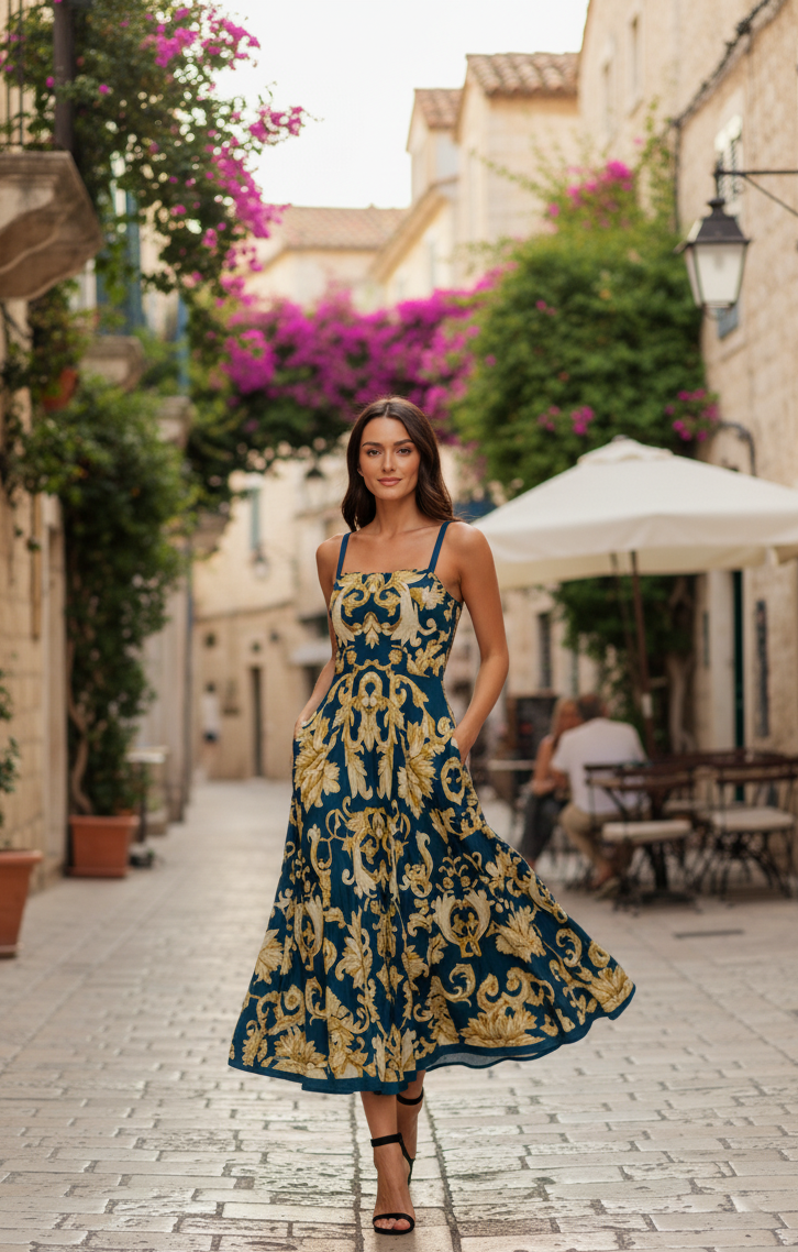 VESTIDO MIDI TEJIDO AZUL IMPERIAL BLOOM