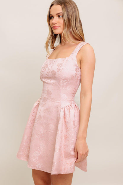 SWEET BLOOM WOVEN JACQUARD SATIN MINI DRESS