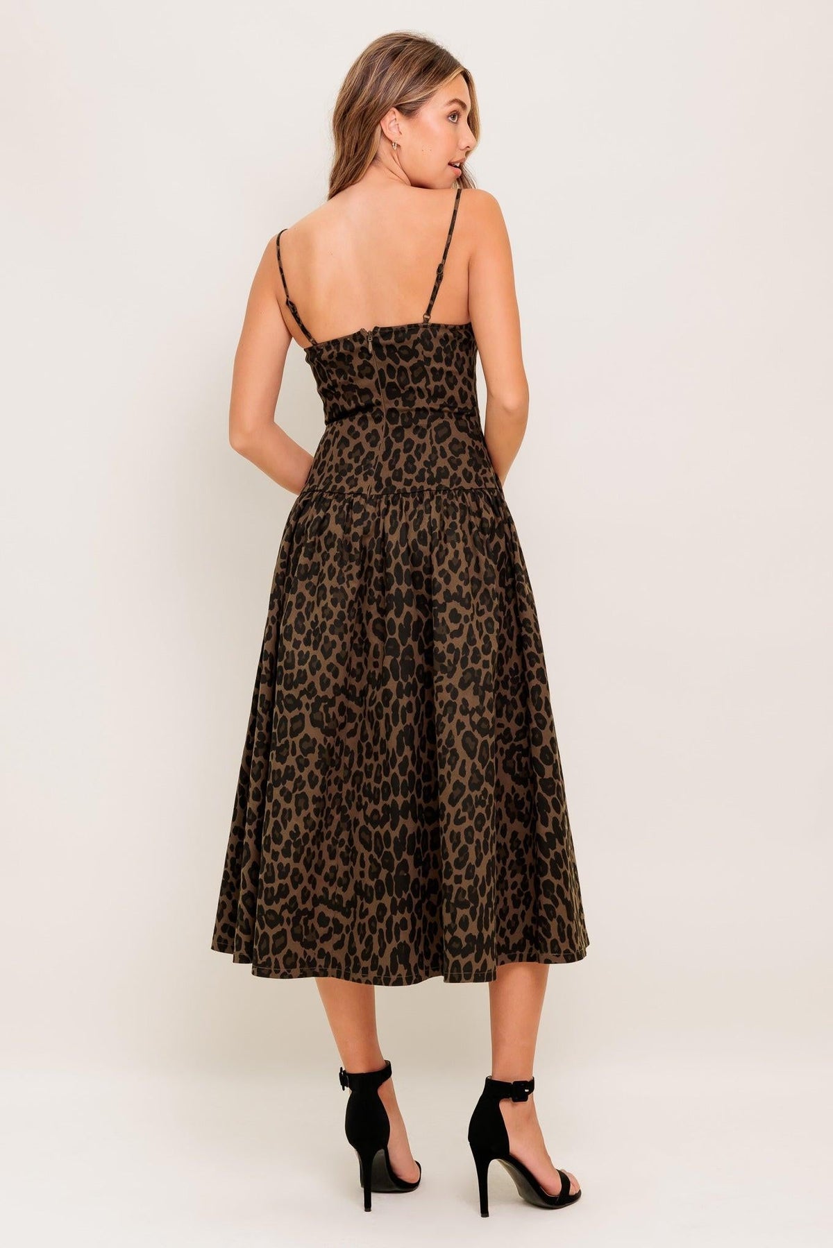 WALK SOFT, STRIKE STRONG LEOPARD WOVEN MIDI DRESS