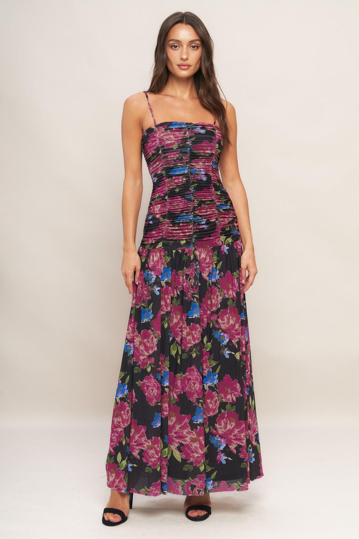 VESTIDO MAXI DE MALLA ELÁSTICA NIGHT FLORIST