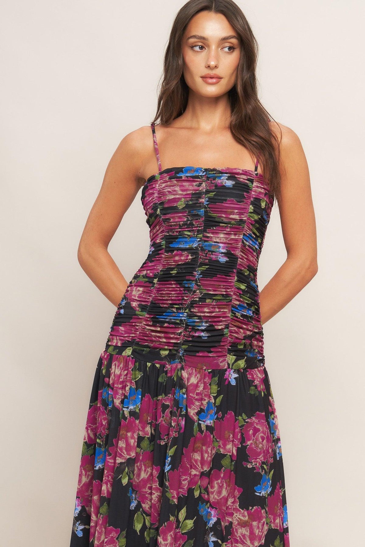 VESTIDO MAXI DE MALLA ELÁSTICA NIGHT FLORIST