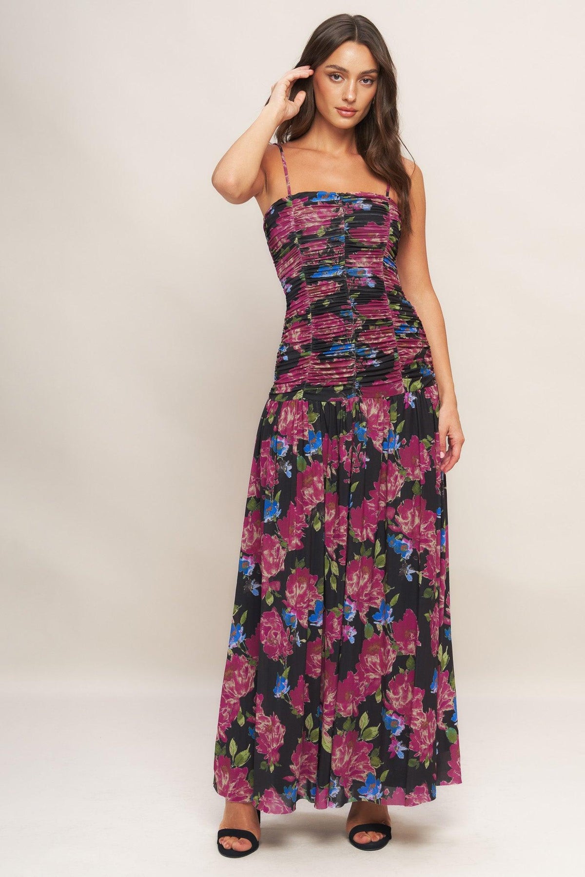 VESTIDO MAXI DE MALLA ELÁSTICA NIGHT FLORIST
