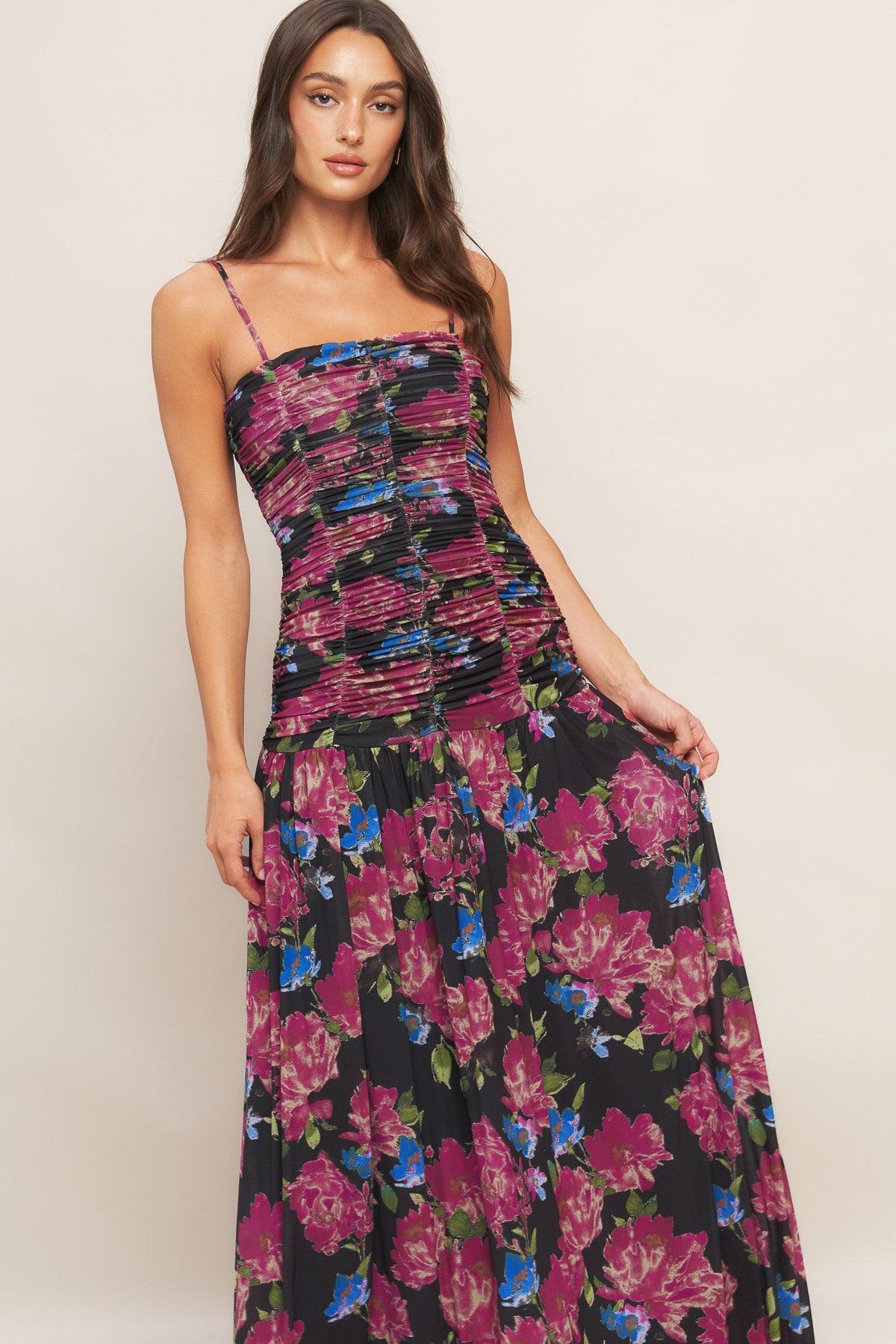 VESTIDO MAXI DE MALLA ELÁSTICA NIGHT FLORIST