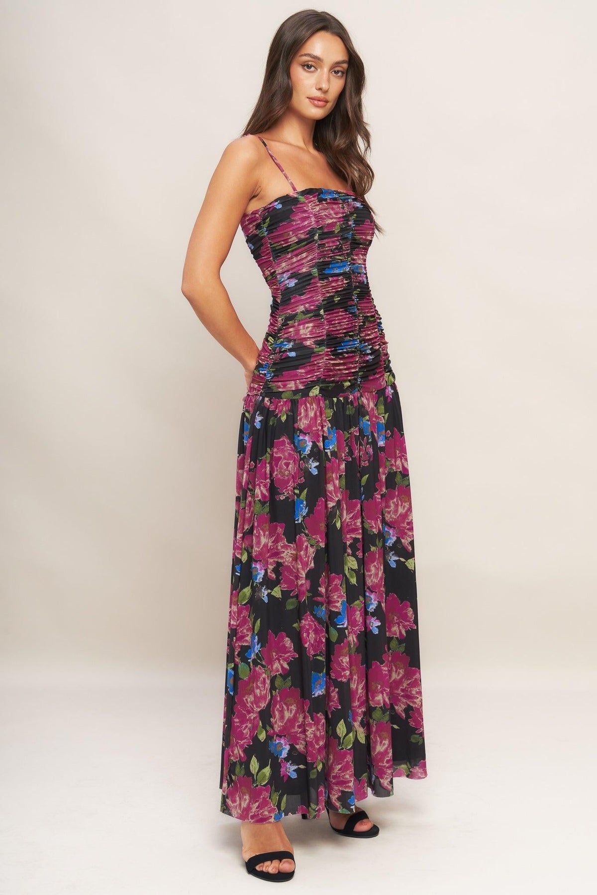 VESTIDO MAXI DE MALLA ELÁSTICA NIGHT FLORIST