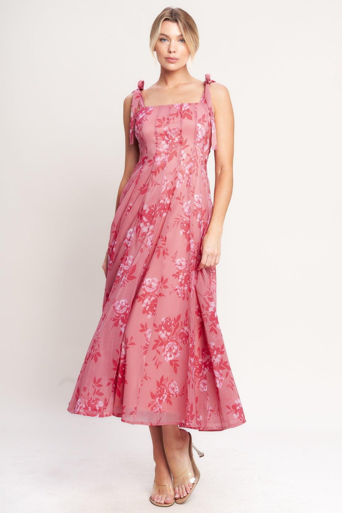 VESTIDO MIDI ROMÁNTICO DE TEJIDO CON DOSEL