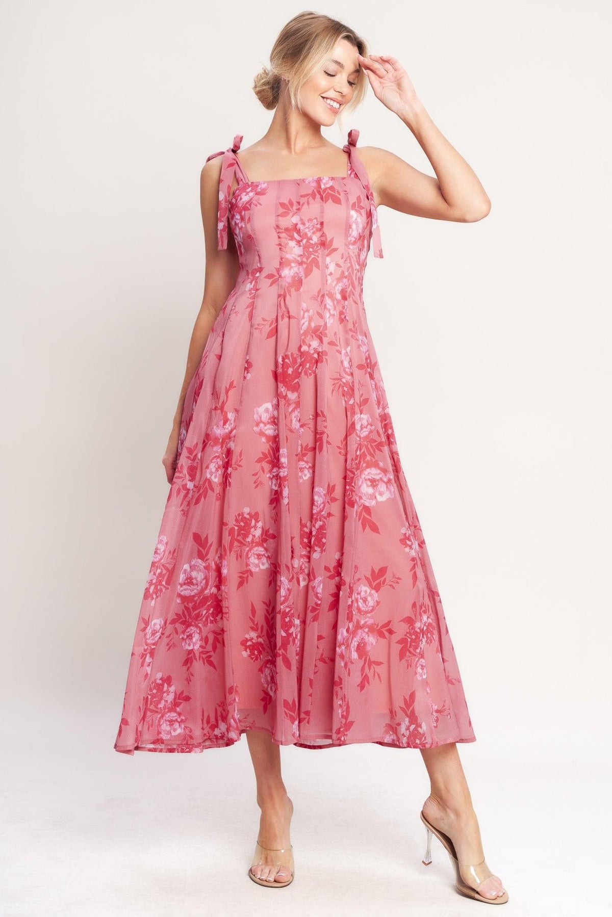 VESTIDO MIDI ROMÁNTICO DE TEJIDO CON DOSEL