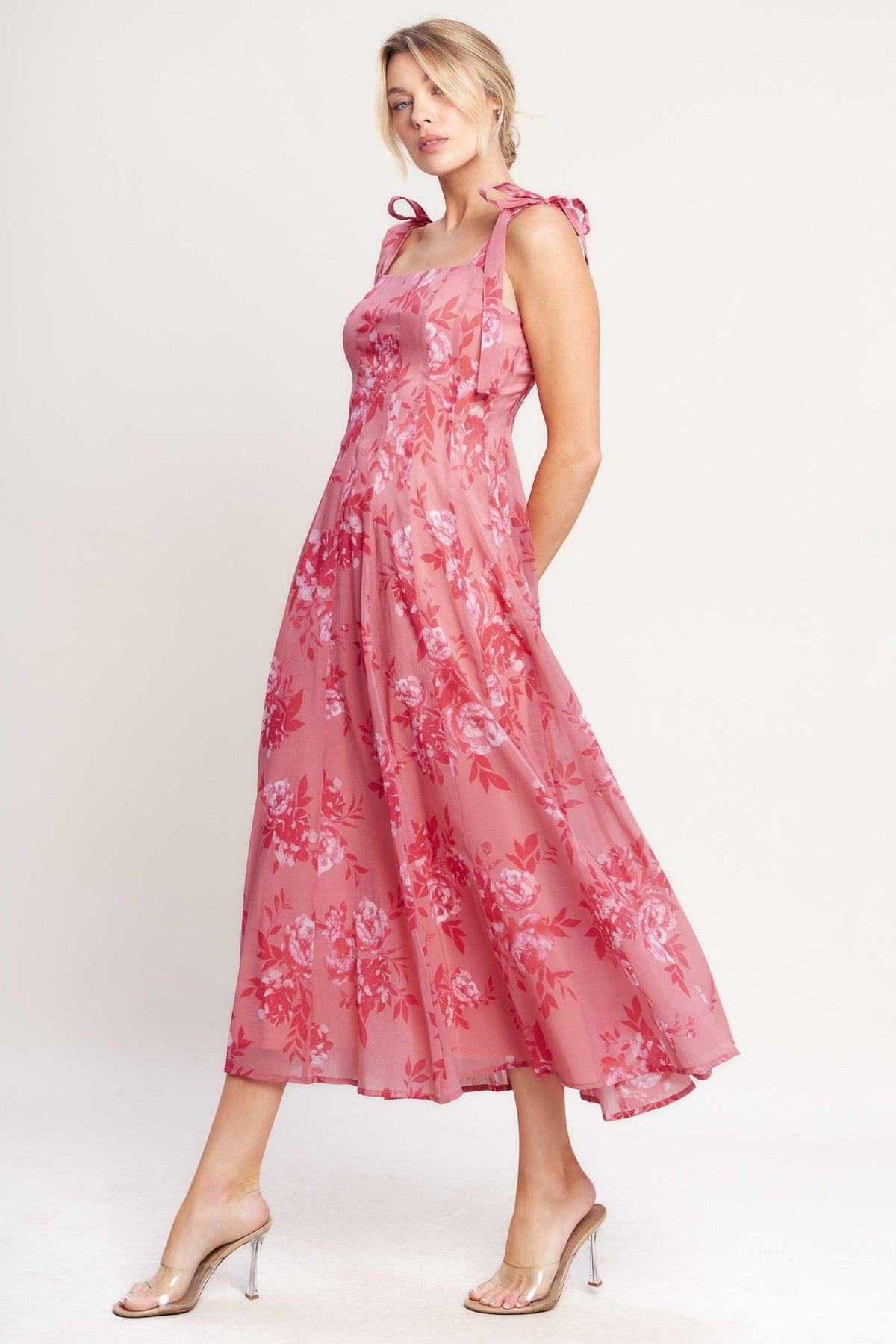 VESTIDO MIDI ROMÁNTICO DE TEJIDO CON DOSEL