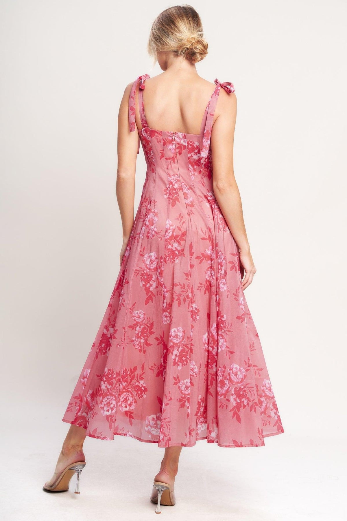 VESTIDO MIDI ROMÁNTICO DE TEJIDO CON DOSEL