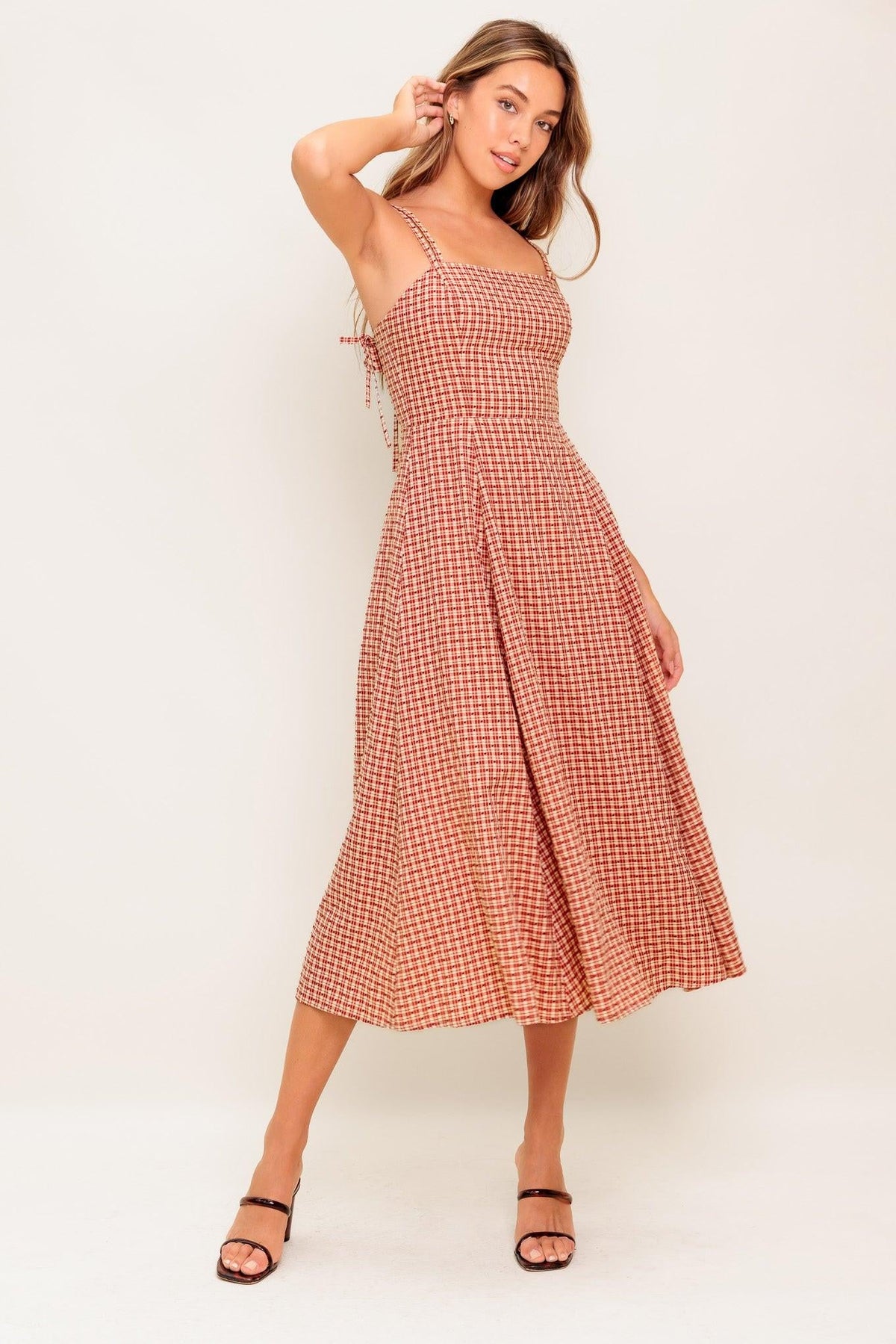 GINGHAM SUMMER WOVEN MIDI DRESS