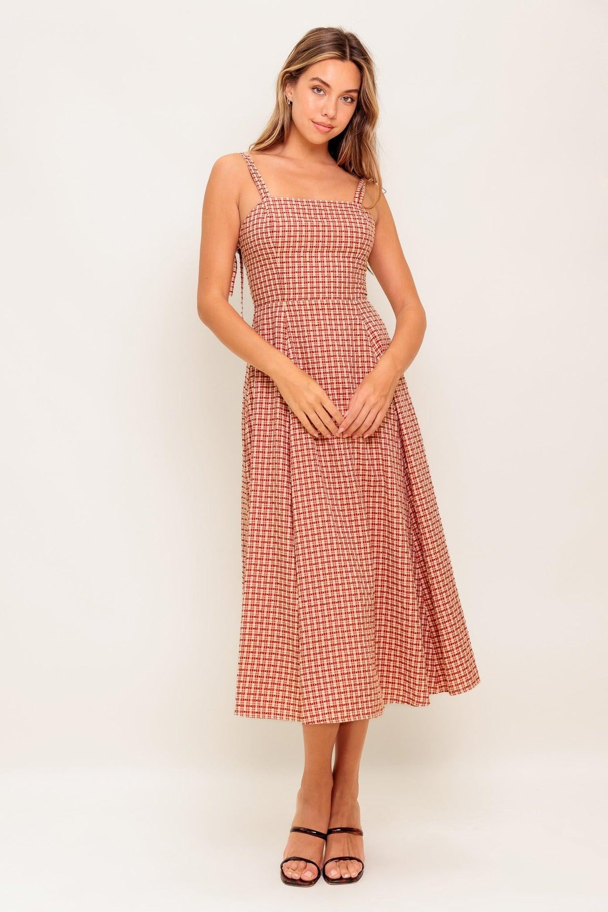 GINGHAM SUMMER WOVEN MIDI DRESS