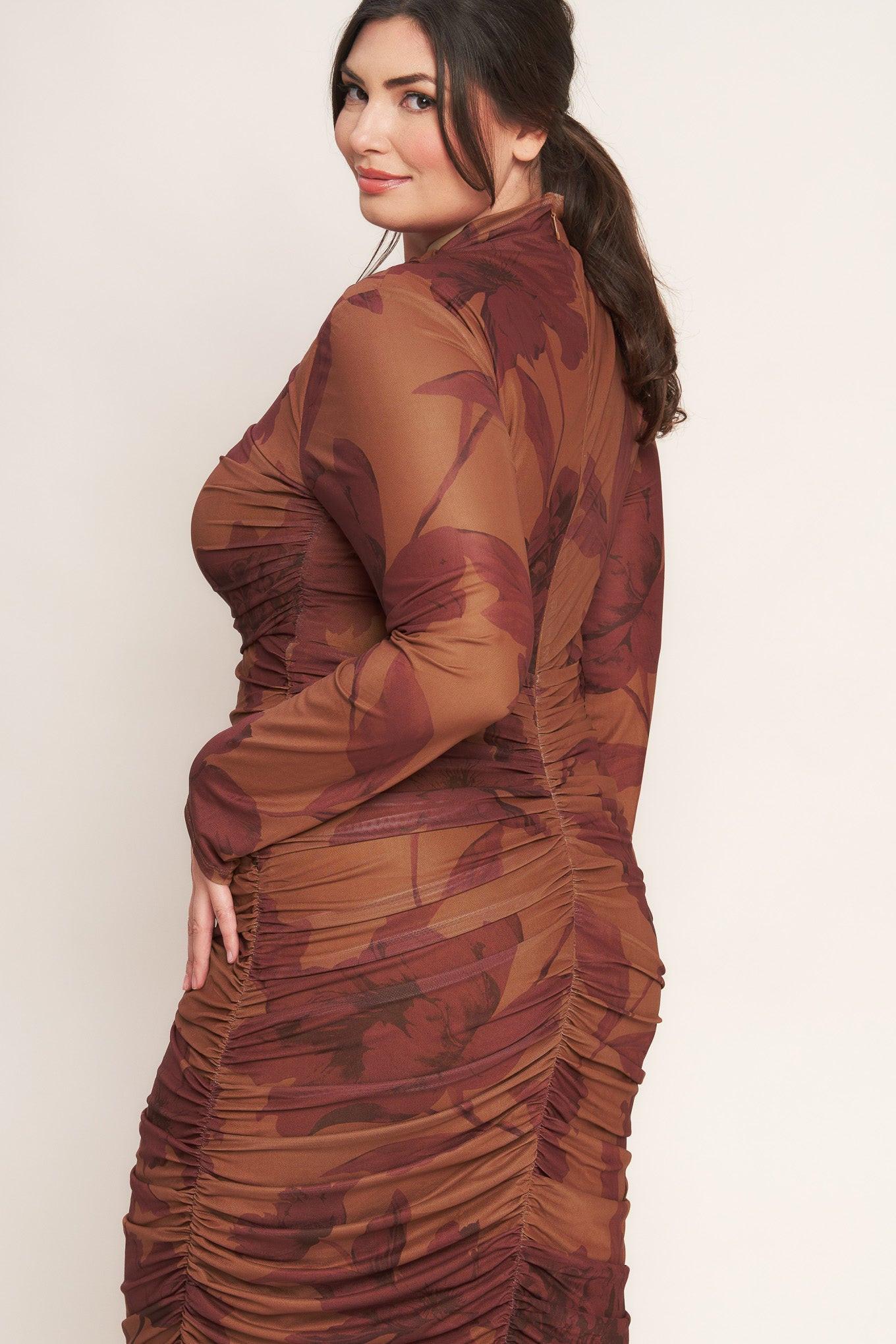 AMBER FLORA POWER MESH MIDI DRESS