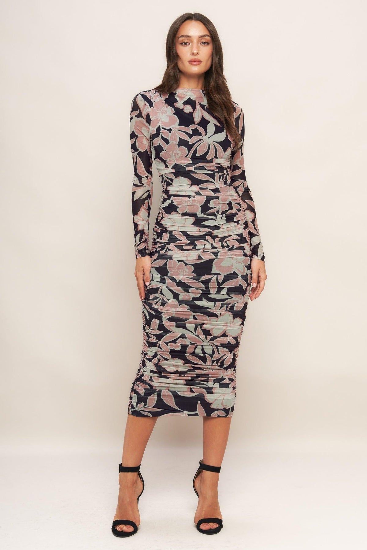 MUTED ROMANCE POWER MESH MIDI DRESS